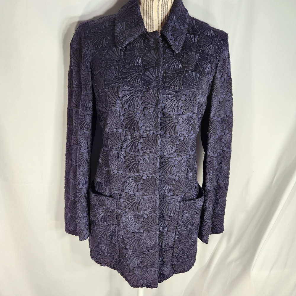 Jan & Carlos Italian Wool Blend Jacket — Navy w/ Black Appliques, Sz Medium